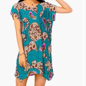 Women's Casual Short Sleeve Flower Tunic Dress